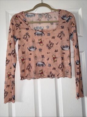 Disney Peach Winnie the Pooh Long Sleeve Transparent Mesh Top